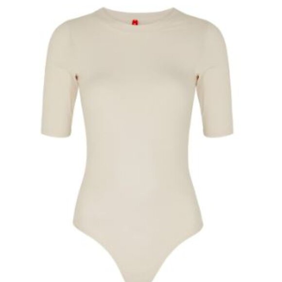 SPANX™ Women's Ribbed Crewneck Bodysuit Parchment Cream S P NWT 98 - Picture 1 of 7